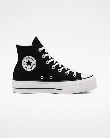 Sapatos Plataforma Converse Chuck Taylor All Star Lift Lona Cano Alto Feminino Pretas Branco | PT Q0P7890